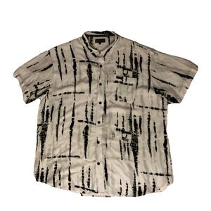 Blanc Du Nil White and Black Short sleeve Button Shirt Geometric‎